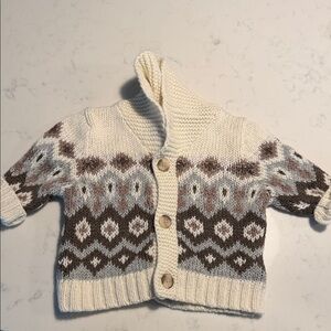 GAP Cream and Brown Patterned Kids Cardigan